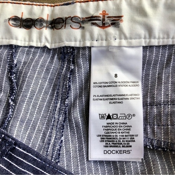 Dockers Pants Capri Straight Leg Mid Rise Striped Navy White Striped Cotton (8) - Picture 4 of 6